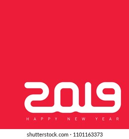 Happy new year 2019. Creative greeting card design template. Universal Vector red background with cropped design element for calendar cover or diary.