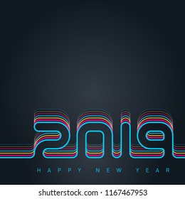 Happy new year 2019. Creative greeting card design template with ribbon cable. Universal Vector background.