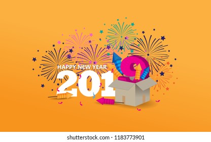Happy New Year 2019 creative design with firework and colorful