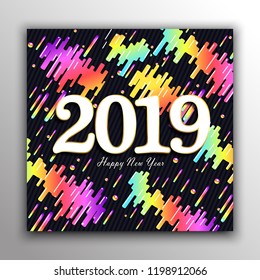 Happy new year 2019 creative design card on modern background. Vector Illustration
