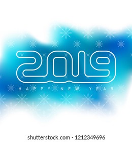 Happy new year 2019. Creative greeting card design template with snow flakes. Universal Vector blured background.
