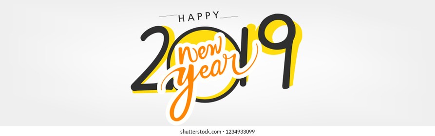 Happy New Year 2019 creative typographic hand lettering design for baner poster and website header vector illustration