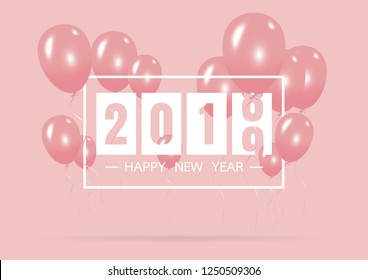 Happy new year 2019 with creative pink balloon concept on pastel pink background for copy space. minimal concept. Vector Illustration