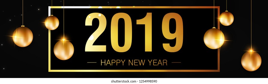 Happy New Year 2019 creative typographic hand lettering design with frame and text for baner poster and website header vector illustration
