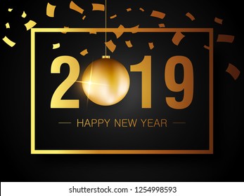 Happy New Year 2019 creative typographic hand lettering design with frame and text for baner poster and website header vector illustration
