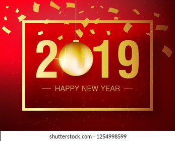 Happy New Year 2019 creative typographic hand lettering design with frame and text for baner poster and website header vector illustration
