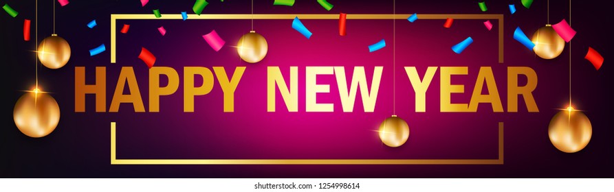 Happy New Year 2019 creative typographic hand lettering design with frame and text for baner poster and website header vector illustration
