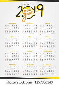 Happy New Year 2019 creative typographic hand lettering calendar design for banner poster and website header vector illustration