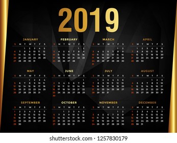 Happy New Year 2019 creative typographic hand lettering calendar design for banner poster and website header vector illustration