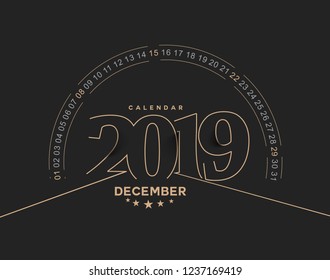 Happy new year 2019 December Calendar - New Year Holiday design elements for holiday cards, calendar banner poster for decorations, Vector Illustration Background.