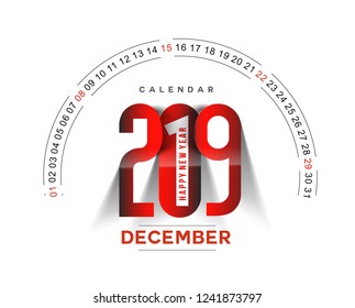 Happy new year 2019 December Calendar - New Year Holiday design elements for holiday cards, calendar banner poster for decorations, Vector Illustration Background.