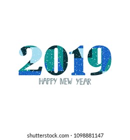 Happy New Year 2019 design elements for design of gift cards, flyers, posters. geometrical floral pattern for hipsters. Lettering