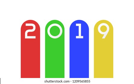 Happy New Year 2019 design concept. Simple multicolor text at infographic flat style. Vector illustration