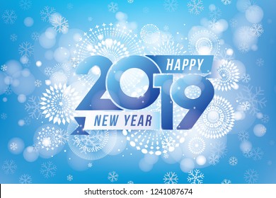 Happy new year 2019 design with fireworks and winter season concept. Vector illustration