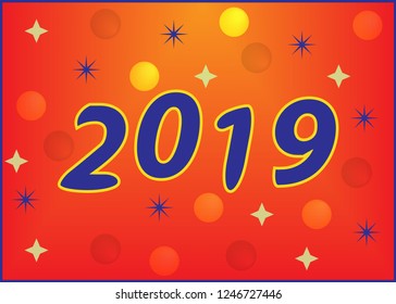 Happy New Year 2019 design with christmas ball with snowflake. Vector blue greeting illustration