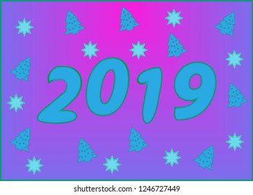 Happy New Year 2019 design with christmas ball with snowflake. Vector blue greeting illustration