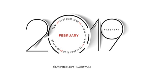 Happy new year 2019 february Calendar - New Year Holiday design elements for holiday cards, calendar banner poster for decorations, Vector Illustration Background.