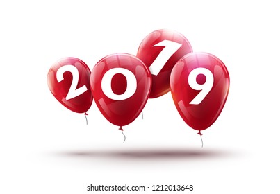 Happy new year 2019 with festive balloons. Vector new year celebration decoration 2019.