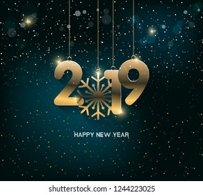 Happy New Year 2019 with fireworks background. Chienese New Year, Year of the Pig.