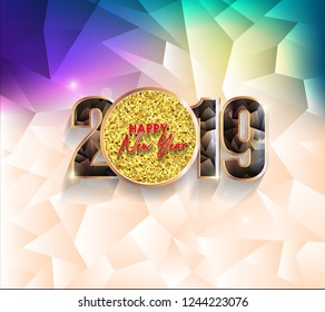 Happy New Year 2019 with fireworks background. Chienese New Year, Year of the Pig.