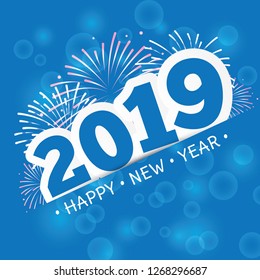 Happy New Year 2019 Flat Color Card Vector Illustration