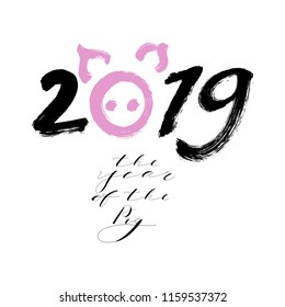  Happy New Year 2019 funny card design with  pigs face . Happy New Year, Holiday  greeting card, Vector illustration