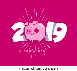 Happy New Year 2019 gift card, invitation or banner - Chinese year of the pig - Vector EPS10.