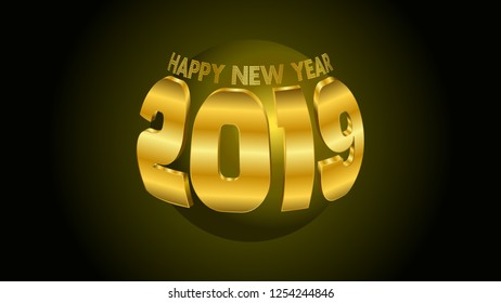 Happy new year 2019 globe 3D vector
