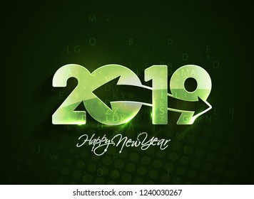 Happy New Year 2019 Glowing Text Design Pattern, Vector illustration.