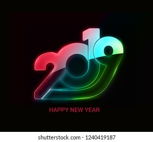 Happy New Year 2019 Glowing Text Design Pattern, Vector illustration.
