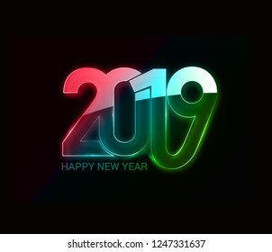 Happy New Year 2019 Glowing Text Set Design Patter, Vector illustration.