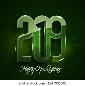 Happy New Year 2019 Glowing Text Set Design Patter, Vector illustration.