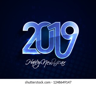 Happy New Year 2019 Glowing Text Design Patter, Vector illustration.