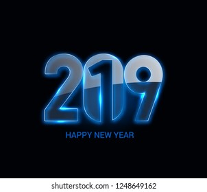 Happy New Year 2019 Glowing Text Design Patter, Vector illustration.