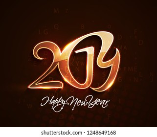 Happy New Year 2019 Glowing Text Design Patter, Vector illustration.