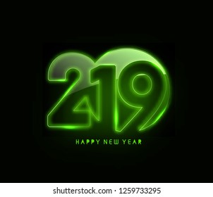 Happy New Year 2019 Glowing Text Design Patter, Vector illustration. - Vector 