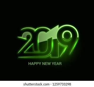 Happy New Year 2019 Glowing Text Design Patter, Vector illustration. - Vector 