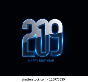 Happy New Year 2019 Glowing Text Design Patter, Vector illustration. - Vector 