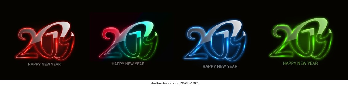 Happy New Year 2019 Glowing Text Design Patter, Vector illustration.