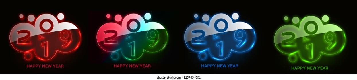 Happy New Year 2019 Glowing Text Design Patter, Vector illustration.