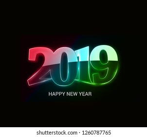 Happy New Year 2019 Glowing Text Design Patter, Vector illustration. - Vector 