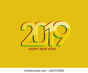 Happy New Year 2019 Glowing Text Design Patter, Vector illustration. - Vector 