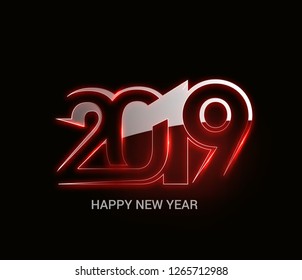 Happy New Year 2019 Glowing Text Design Patter, Vector illustration. - Vector 