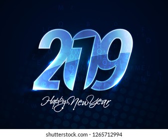 Happy New Year 2019 Glowing Text Design Patter, Vector illustration. - Vector 