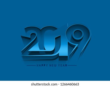 Happy New Year 2019 Glowing Text Design, Vector illustration.