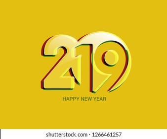 Happy New Year 2019 Glowing Text Design, Vector illustration.
