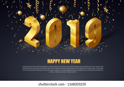 happy new year 2019 gold letters