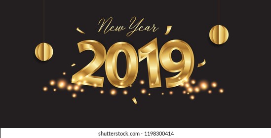 happy new year 2019 gold and black colors place for text, Greeting card vector template, for posters, placards  new year celebration