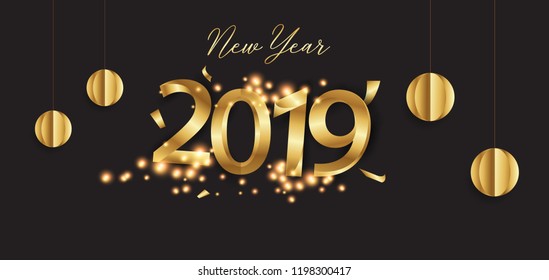 happy new year 2019 gold and black colors place for text, Greeting card vector template, for posters, placards  new year celebration