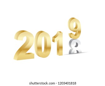 Happy New Year 2019 Gold and Silver Numbers 3D